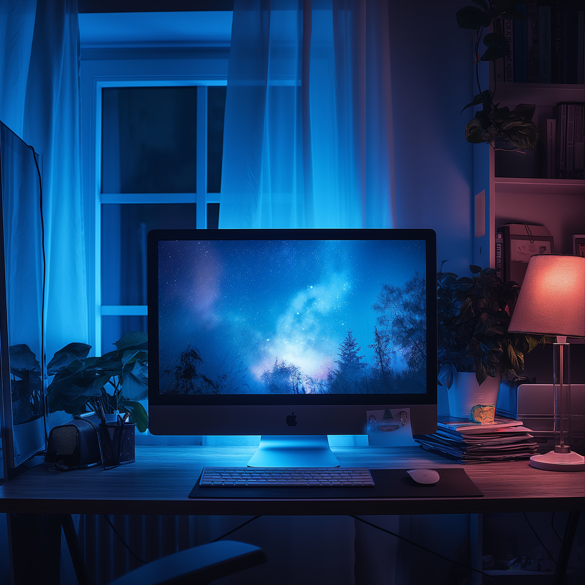 An image of a computer monitor emitting blue light.
