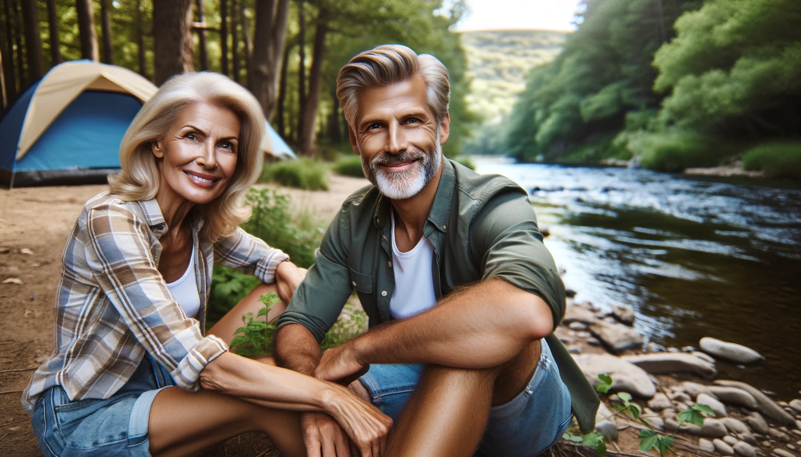 An image of an attractive man and woman sitting by a river to boost metabolism with hypothyroidism.