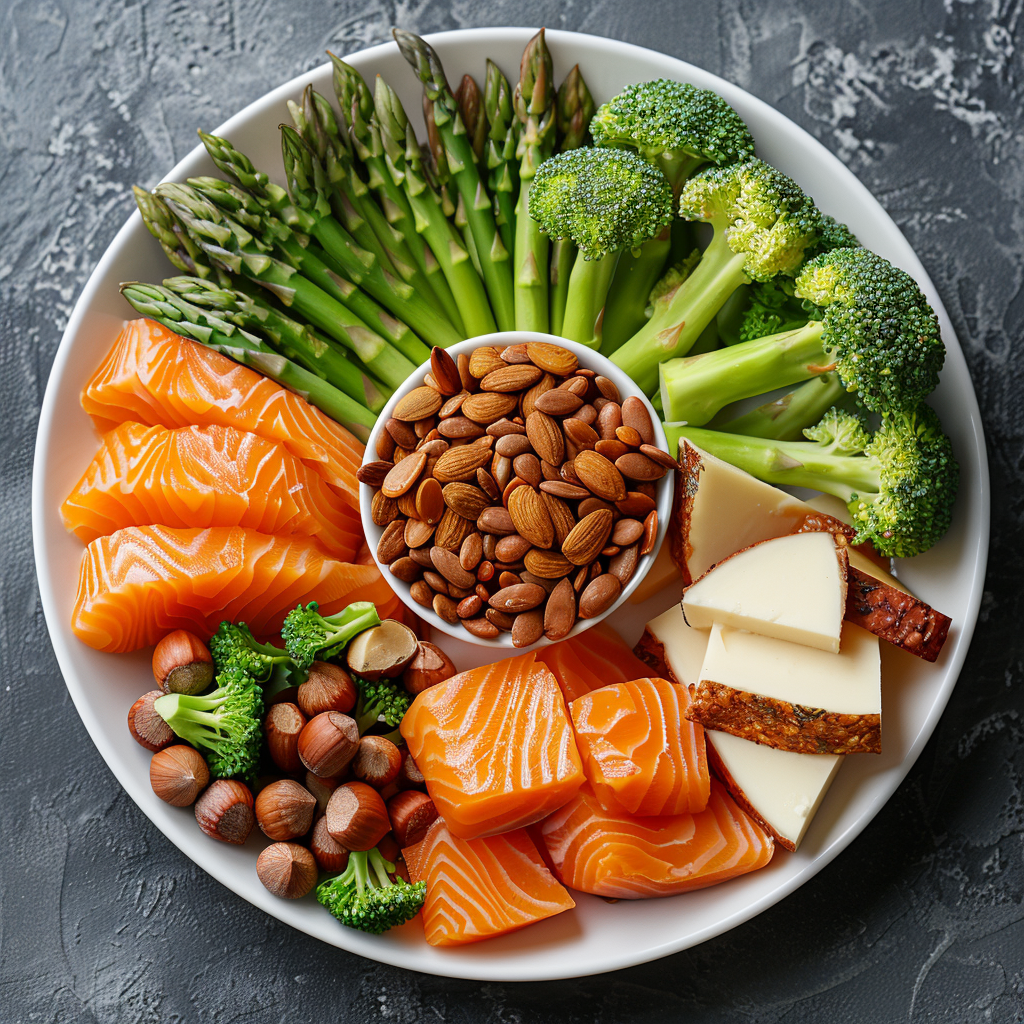 An image of a dinner plate of healthy foods to help reverse insulin resistance