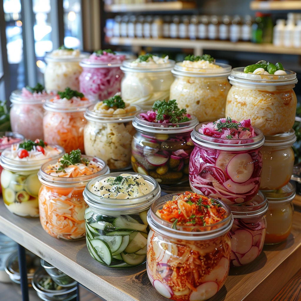 An image of a display of fermented foods