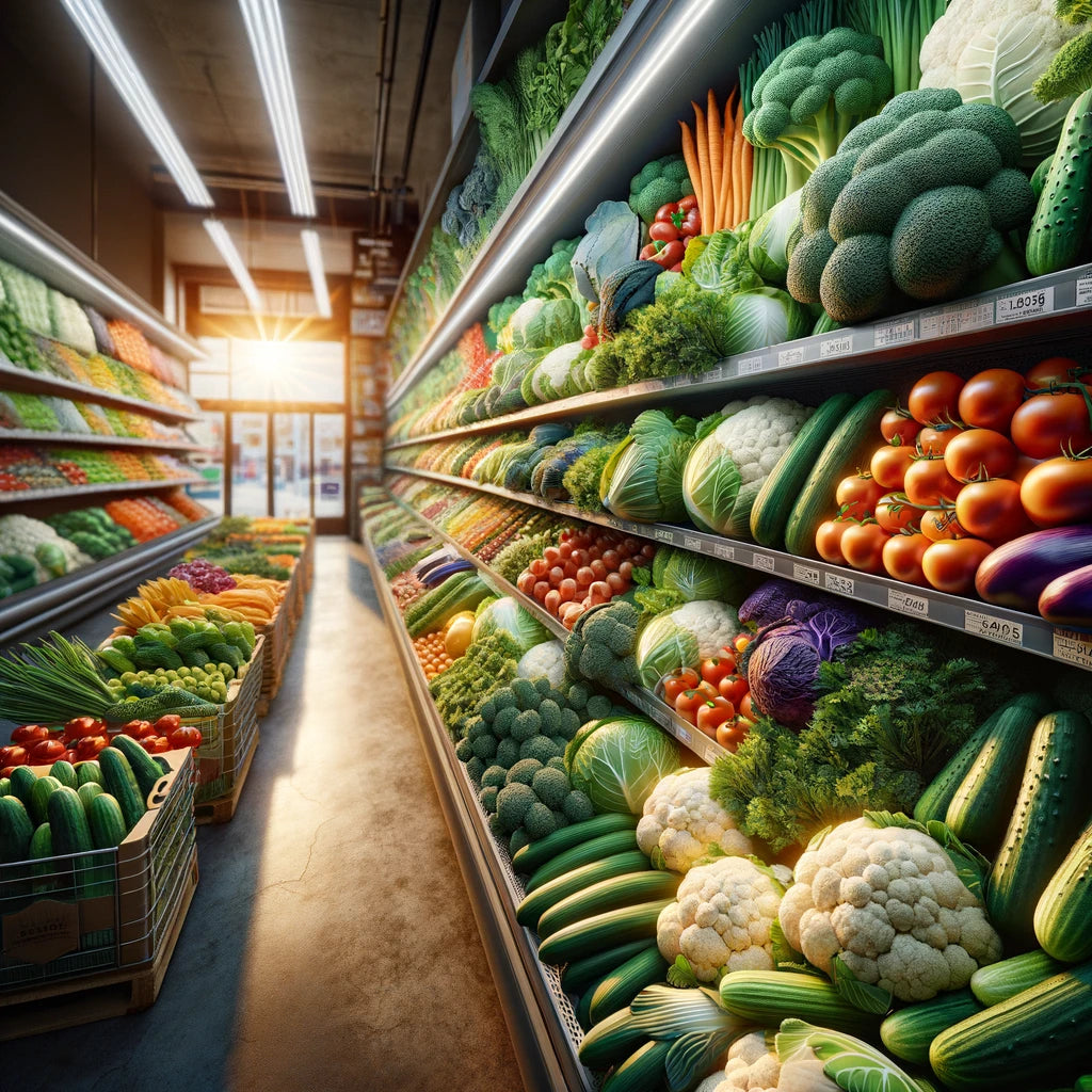 Store shelves full of vegetables