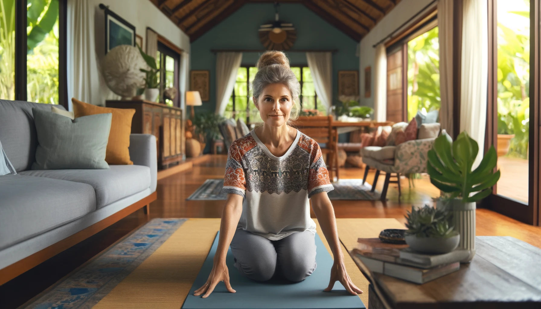 An image of a woman doing yoga to prevent thyroid problems