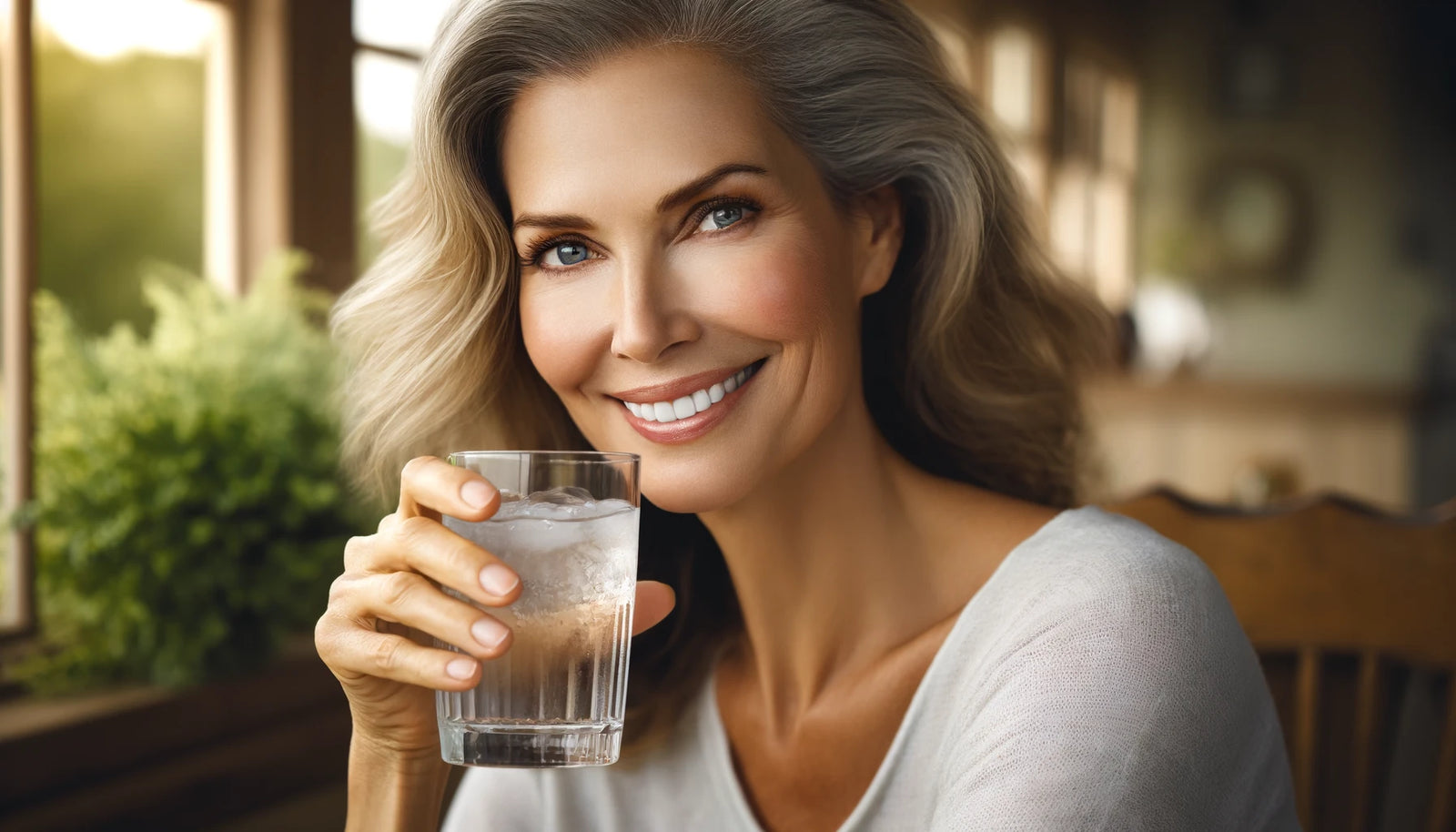 An image of a woman drinking a glass of water to stay hydrated