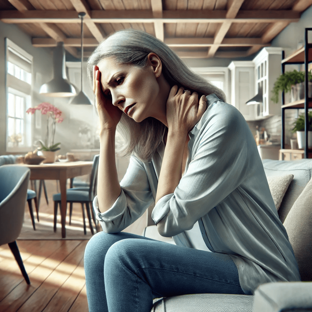 An image of a woman holding her head in pain due to neuronflammaton.