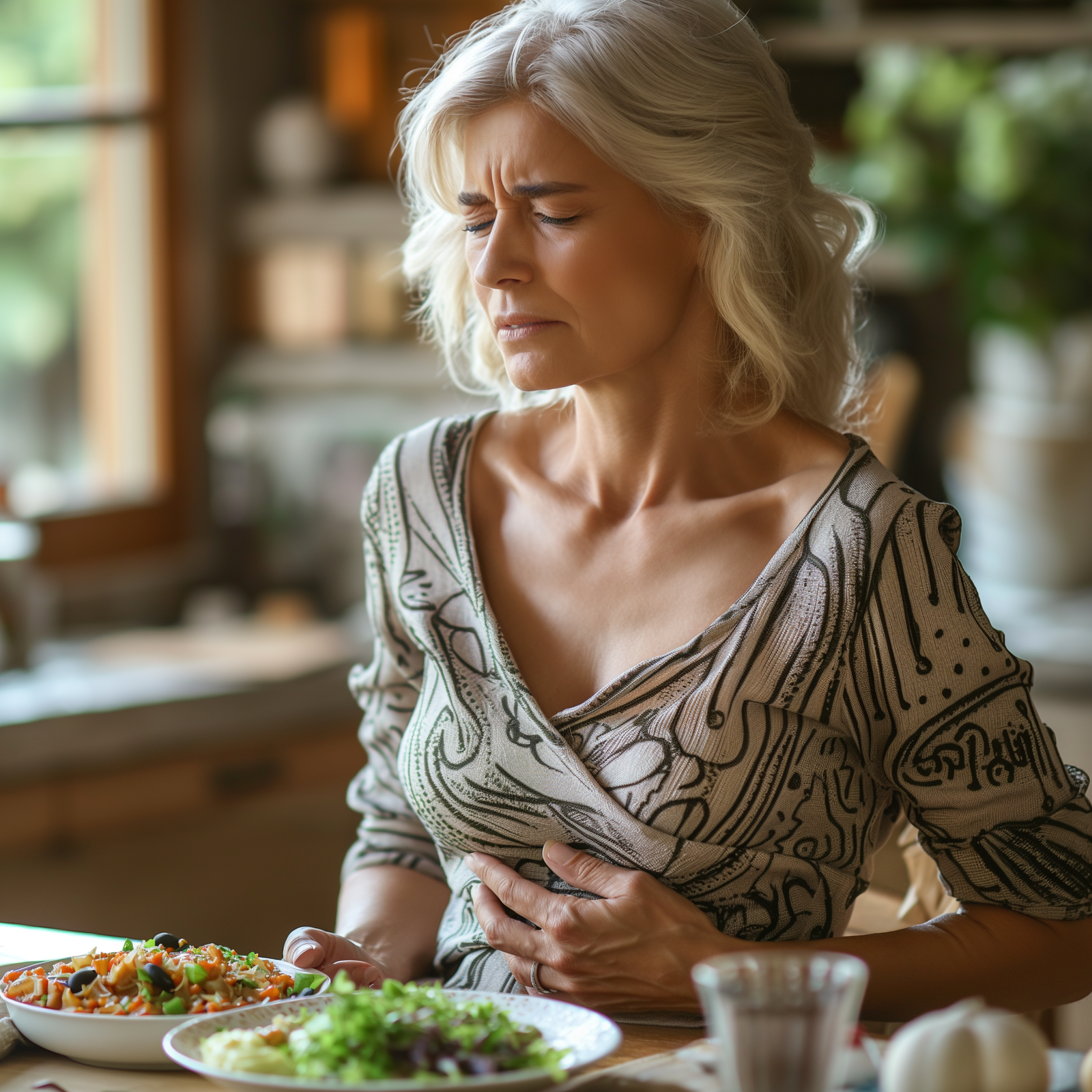 An image of a woman holding her keto bloated stomach.