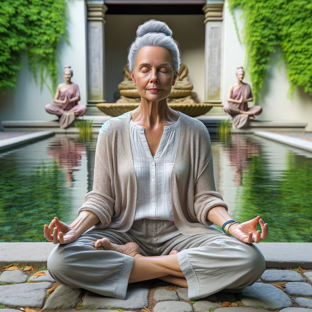 An image of a woman meditating to improve memory. 