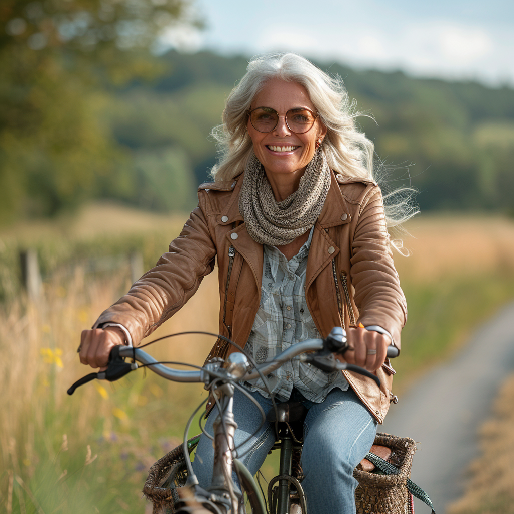An image of a woman riding a bicycle to help boost her magnesium supplement.