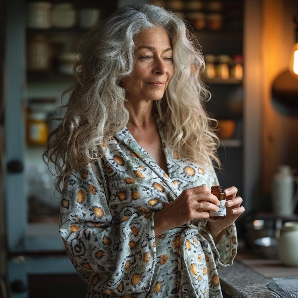An image of a woman getting ready to take postbiotic supplements