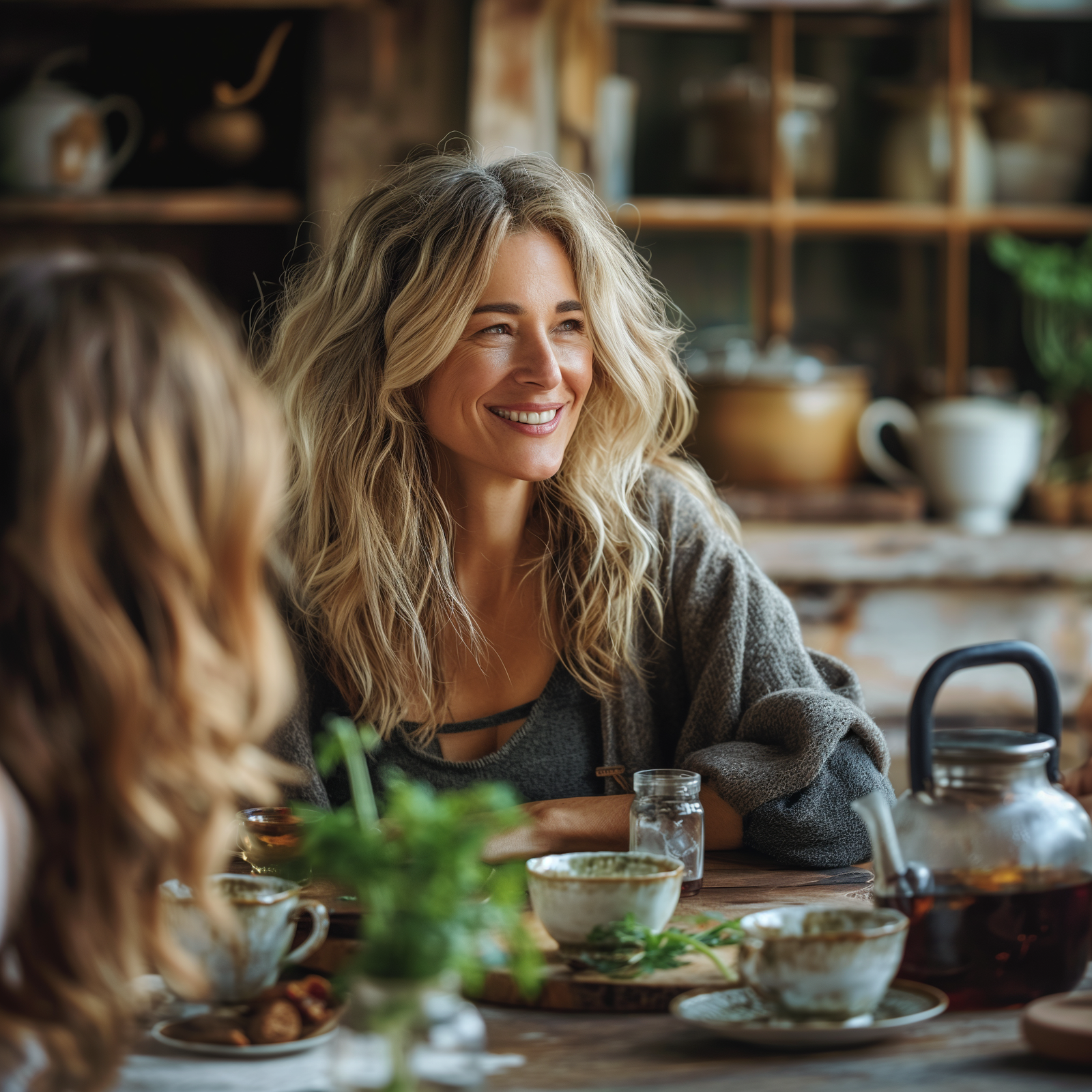 An image of women drinking herbal teas for better digestion.