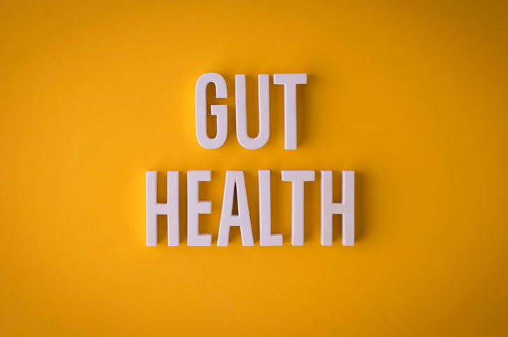 An image of a sign with white ceramic letters spelling gut health.