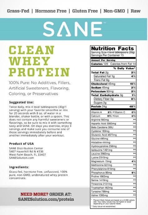 SANE Clean Whey Protein (1lb)